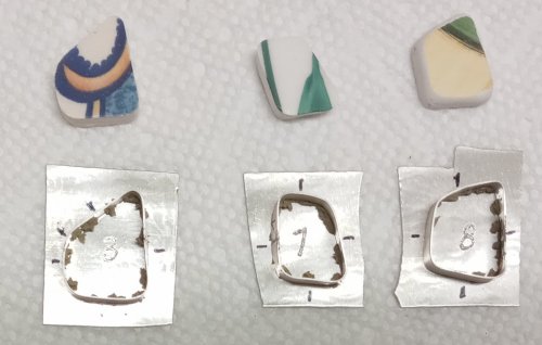 Judy Larson's Broken  AKA Bits and Pieces Dish Jewelry - , Metalwork, Filing, Finishing, Tumbling, Tumble, Tumbling Jewelry, Butane Torch, Soldering, Solder, Design, cut sheet for back plates